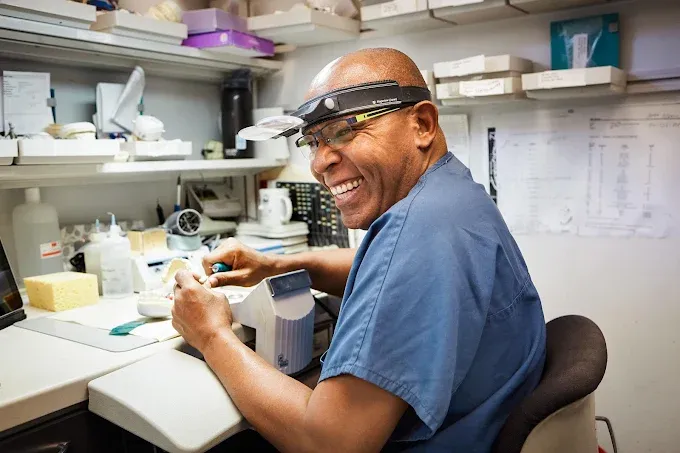 Dental lab technician at work